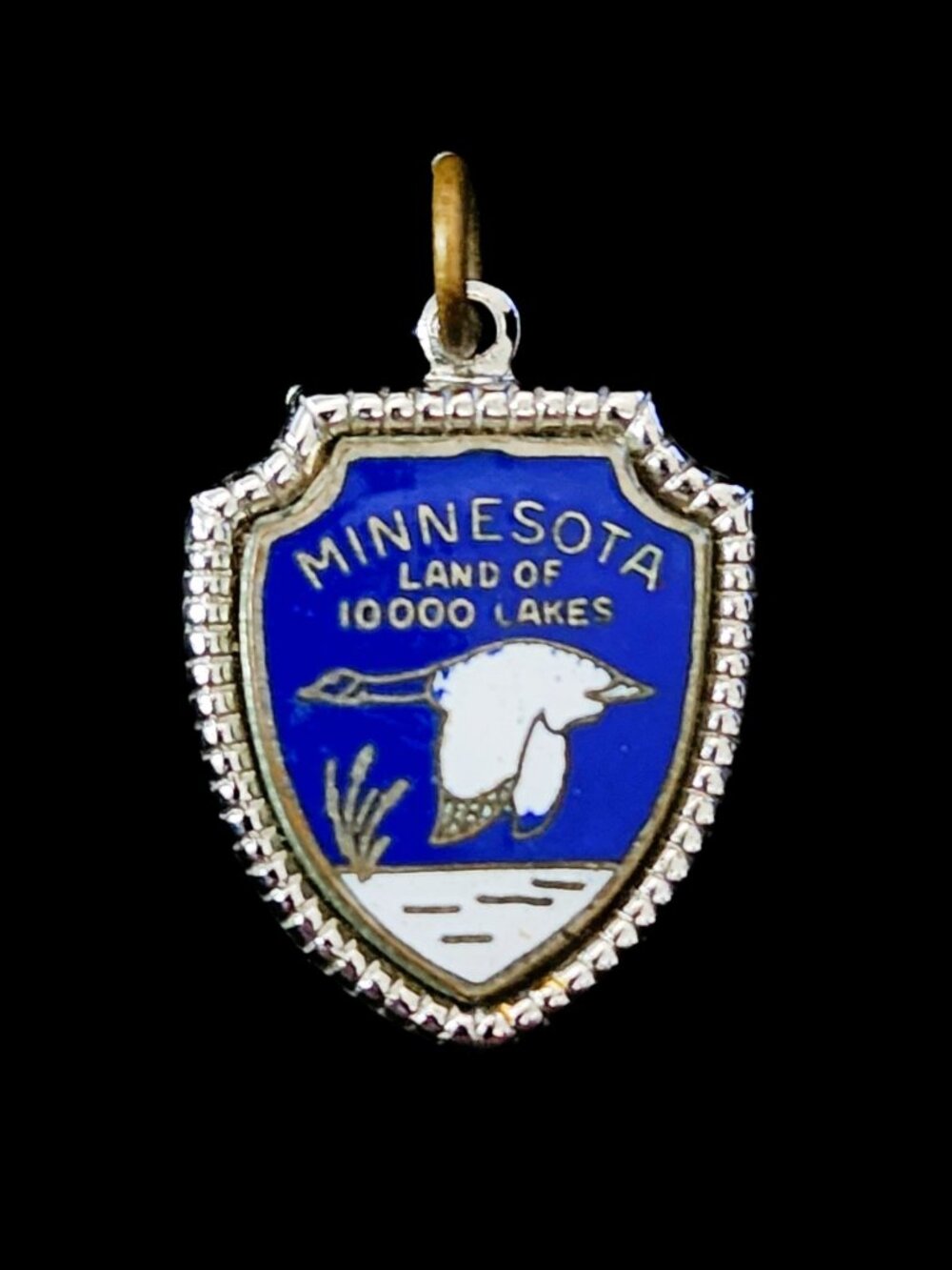 VTG 1950s 925 Sterling Silver Enamel Minnesota Travel Shield Charm